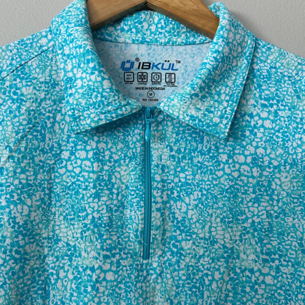 IBKÜL Shirt Women M Blue Abstract Sleeveless 1/4 Zip UPF 50+ Golf Top Cooling